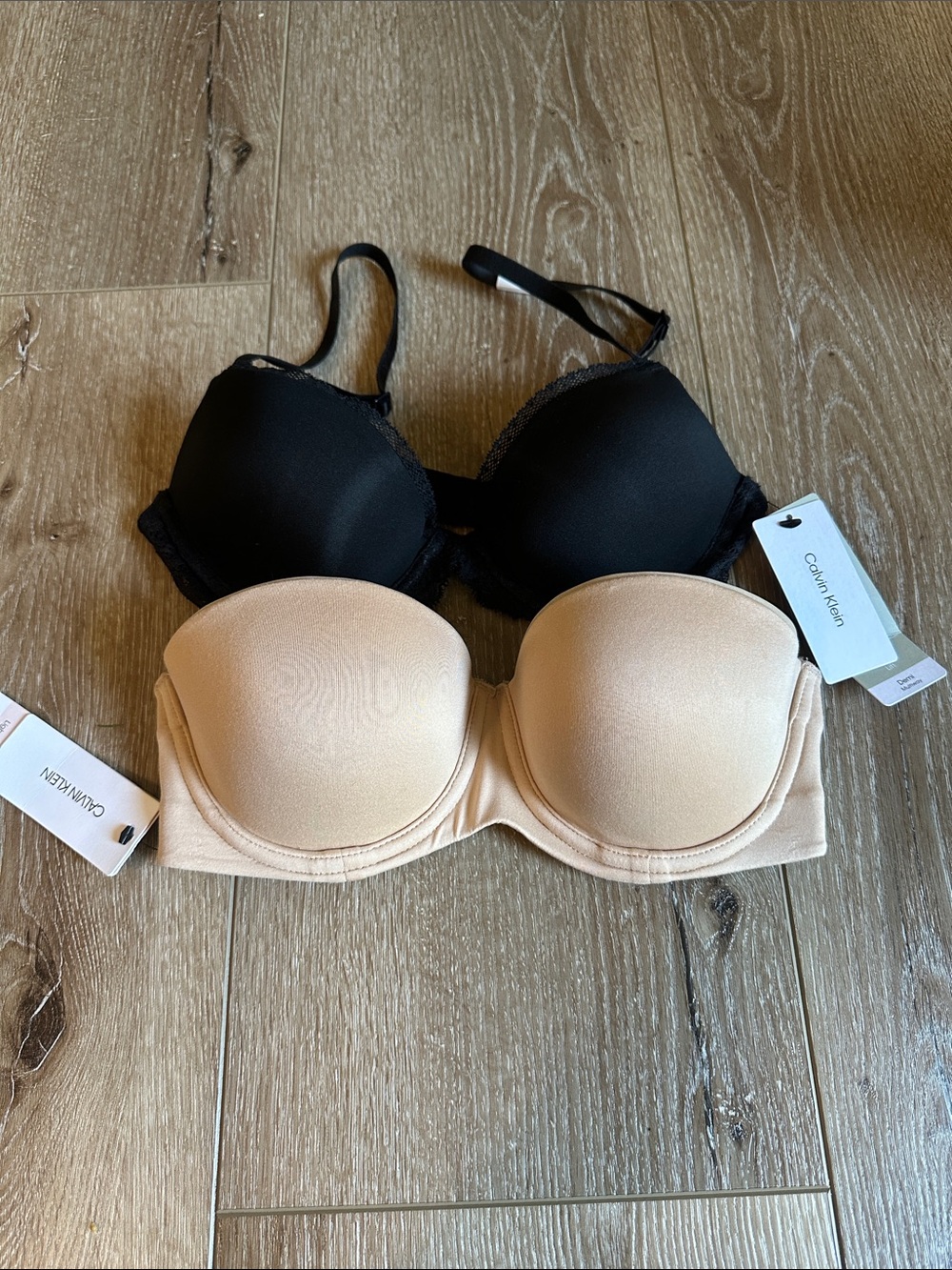 Calvin Klein 30C Smooth Molded Bras — Black Lace Back & Nude Strapless